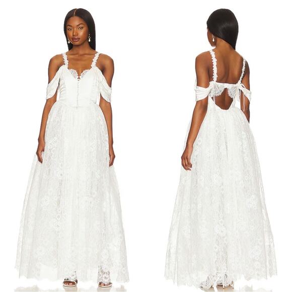 FOR LOVE & LEMONS Vera Lace Off the Shoulder White Maxi Bridal Gown Size S - Picture 2 of 16